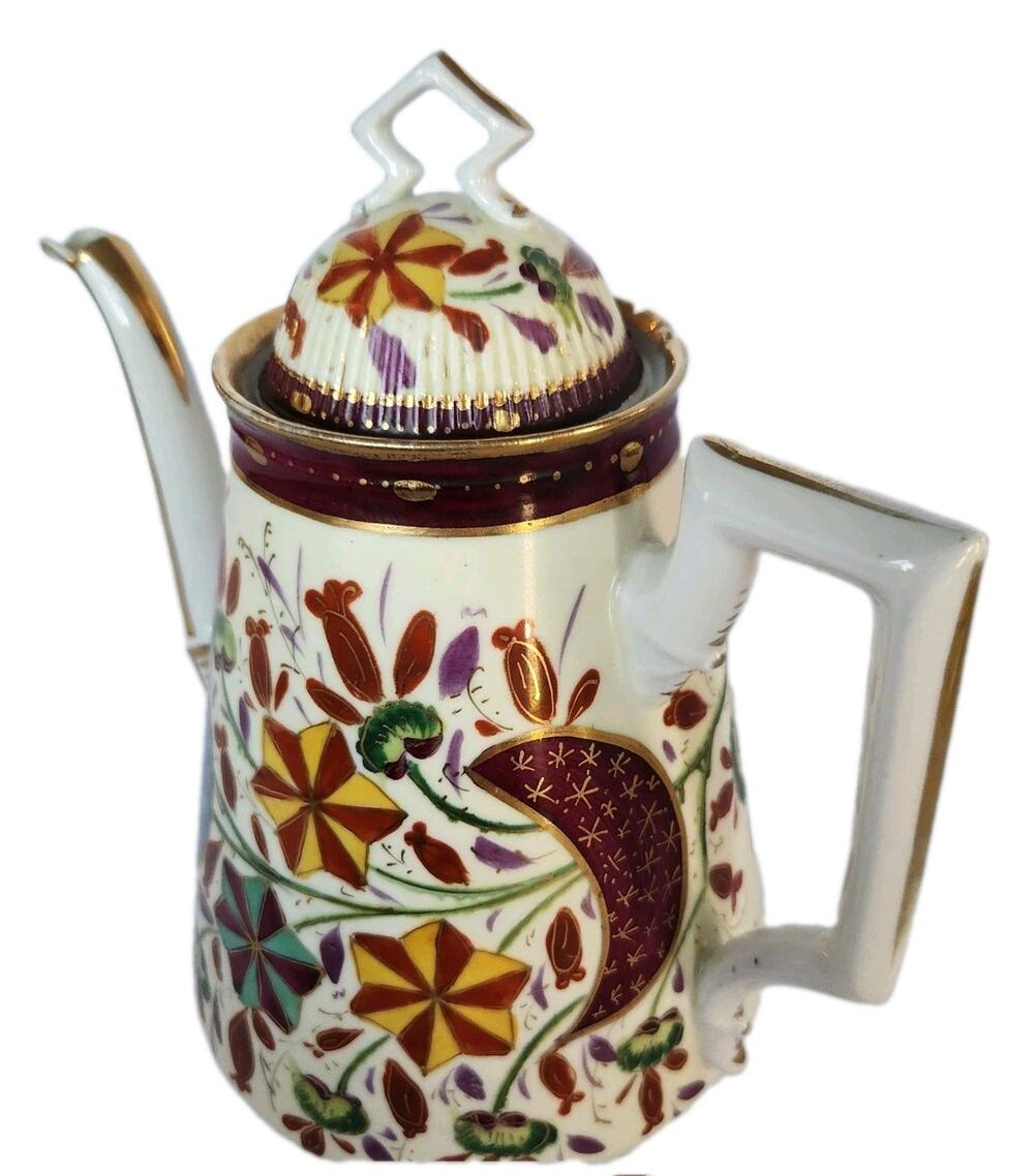 Antique 20s German Handpainted Chocolate Coffee Pot Gilt Floral Art Deco